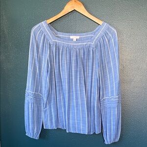 LC Lauren Conrad Light Blue Striped Square-Neck Blouse